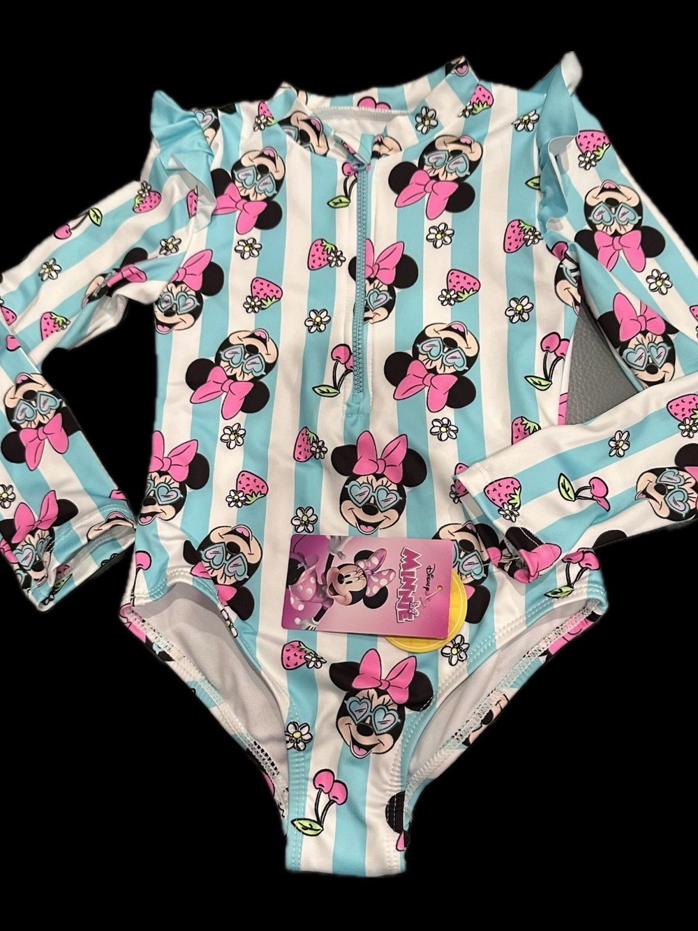 Disney Minnie Mouse Girls Swimsuit 4T UPF 50+ Long Sleeve One Piece NWT